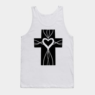 Religious Cross Faith line Art Heart Design Tank Top